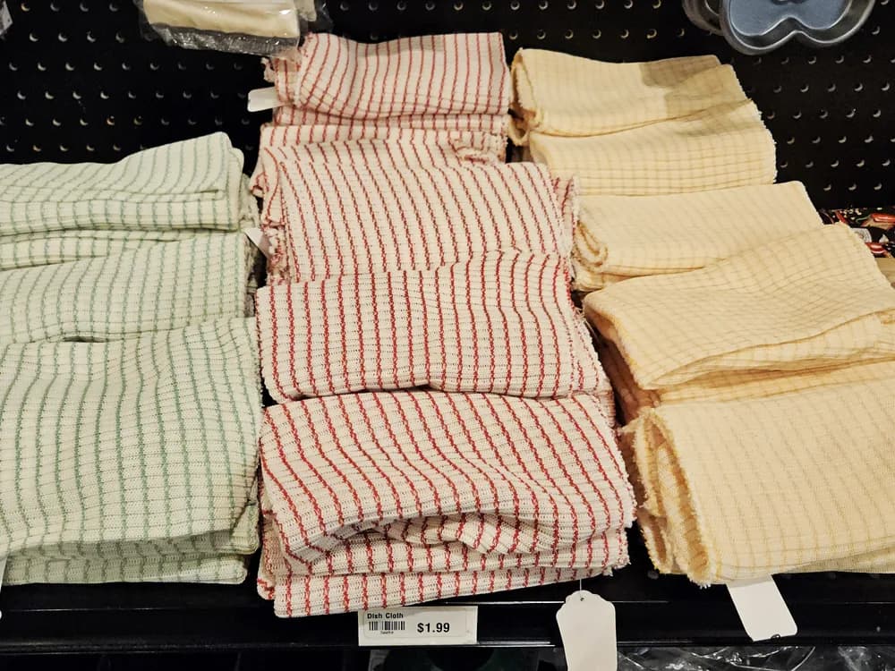 Stacks of striped kitchen linens